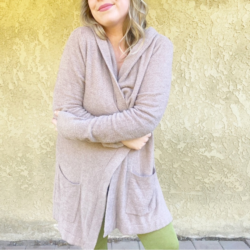 Barefoot Dreams CozyChic Lite Beach Rock hooded cardigan sweater Sz  XL